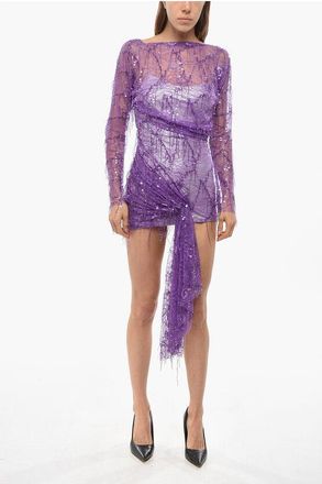 CHRISTOPHER ESBER Sequine and Lace Minidress with Draped Detail size 38