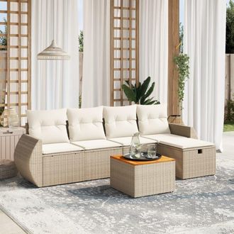 vidaXL Juego De Sof&aacute;s Jard&iacute;n Con Cojines 6 Pzas Rat&aacute;n Sint&eacute;tico Beige Vidaxl
