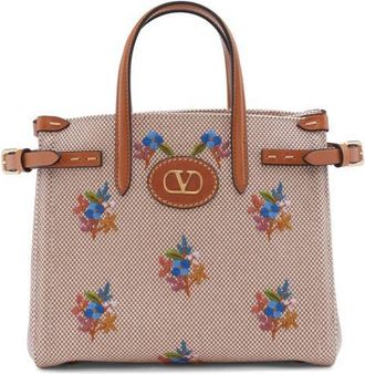 Valentino Garavani Small Antibes Flower Embroidered Canvas Tote in Tobacco at Nordstrom
