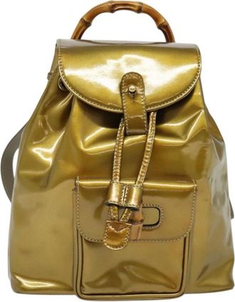 Gucci Vintage Bamboo Backpack Patent Gold Patent_Leather Backpack Bag (Pre-Owned)