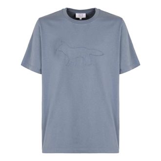 Maison Kitsun&eacute; T-Shirts, male, Blue, Size: L Profile Fox Comfort T-Shirt