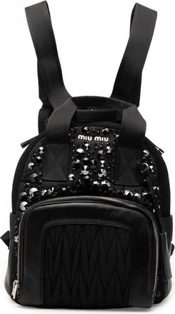 Miu Miu Pre-owned Miu Miu Leather Trimmed Matelasse Crystal Embellished Nylon Backpack Ladies HI76F63T5YNMR71F