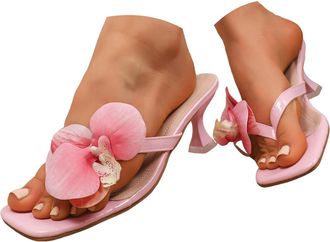 Generic Womens Fashionable Kitten Heels - Thong Strappy Low Heel Sandals, Slip On Non-Slip Dressy Short Heels, Summer Flip Flop Black Mule Heeled Sandals