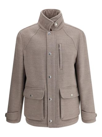 Brunello Cucinelli high-collar flap-pocket jacket - men - Wool - 48 - Neutrals