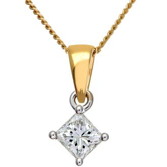 Diamant L'éternel 18kt geelgouden 1/3 karaat J/I-gecertificeerde Princess Cut Diamond Solitare-hanger + ketting