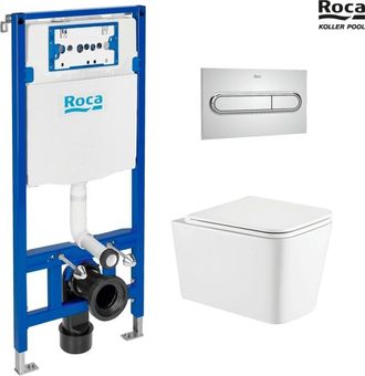 Roca Roca - Bastidor Duplo Con Cisterna Empotrada, Pulsador Cromo Brillo, Wc Suspendido Trend 49cm De Koller Pool