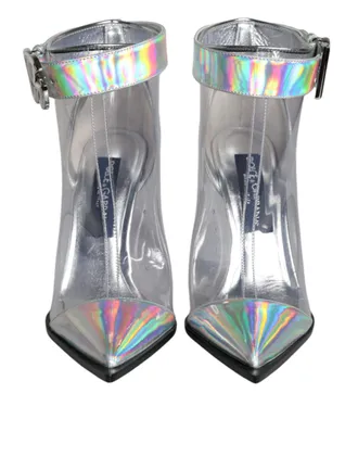 Dolce & Gabbana Silver Iridescent PVC Pointed Short Boots Womens Shoes