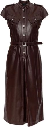 Alexander McQueen Leren Uniform Jurk - Dames - Shirt Kleedjes - Rood - S - Leer - Kleedjes