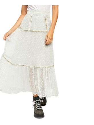 Free People Womens Gray Embellished Textured Maxi Peasant Skirt Blue Size 2