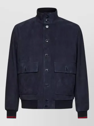 Gucci suede bomber jacket stand collar pockets