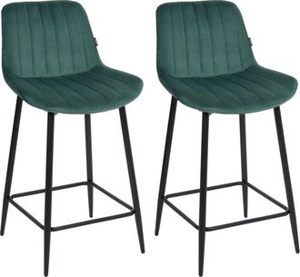 Beliani Beliani - Set of 2 Bar Chairs Velvet Black Steel Legs Footrest Armless Dining Room Seating Emerald Green Dubrovnik