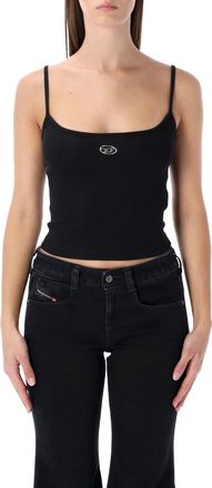 Diesel Ribbed Stretch Cotton Top With Metallic Oval D Logo