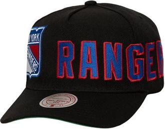 Mitchell & Ness Mens Mitchell & Ness Black New York Rangers Busted Logo Wordmark Wrap-Around Pro Pinch Adjustable Hat at Nordstrom
