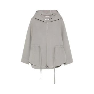 Max Mara Light Jackets, female, Gray, Size: 2XS Short Wool Coat with Hood
