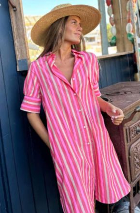 Vilagallo Striped Shirt Dress In Pink
