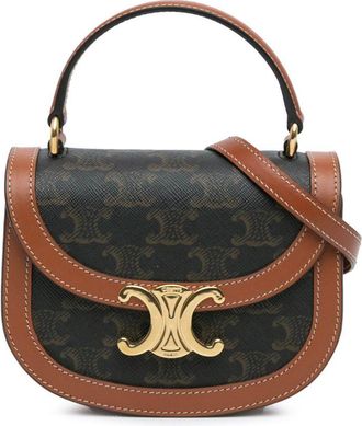 Celine 2023 Mini Triomphe Coated Canvas Besace Clea satchel - Brown