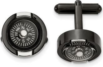 Diamond2Deal Stainless Steel Polished Black IP-plated Functional Compass Cufflinks