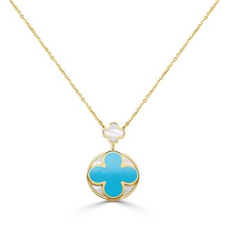 Italian Gold, Inc 14K Yellow Gold Clover Necklace - Turquoise & Mother of Pearl