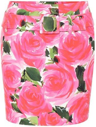 Richard Quinn Pink Rose Print Velvet Mini Skirt Size S