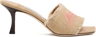 Jimmy Choo London 70mm Alexia embroidered-logo sandals - women - Fabric/Fabric/Fabric/Rubber - 37 - Neutrals