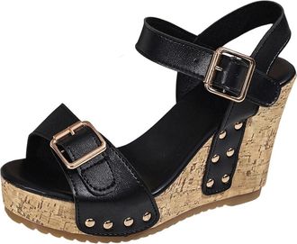 Generic Wedge Sandals for Women Open Toe Stylish Slingback Shoes Solid Color Comfortable Thick Sole Casual Breathable Strappy Sandal Work Party