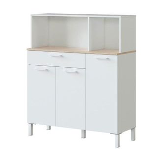 No Brand Mueble Auxiliar De Cocina Yuka Estilo N&oacute;rdico Color Blanco Artik Y Roble Canadian 2 Huecos, 3 Puertas Y 1 Caj&oacute;n 108x126x40 Cm