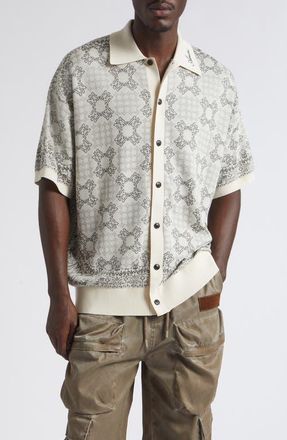 Amiri MA Quad Check Cotton Piqu&eacute; Full Button Cardigan in Alabaster at Nordstrom, Size Xxx-Large