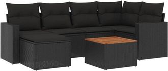 vidaXL Set De Comedor De Jard&iacute;n 7 Pzas Y Cojines Rat&aacute;n Sint&eacute;tico Negro Vidaxl