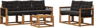 vidaXL Conjunto De Sof&aacute;s De Exterior 6 Uds. Natural Y Negro Vidaxl