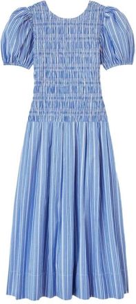 Ganni Kleedjes, Dames, Blauw, XS, Smocked Midi Dress