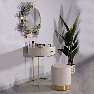 Dmora Escritorio De Tocador Mbale, Mueble De Maquillaje Con Un Caj&oacute;n, Tapizado De Terciopelo Acolchado, Crema, 52x52x70h Cm Blanco Crema