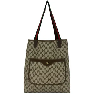 Gucci Brown Green Red Color Pvc Leather Handbag Tote Bag (Pre-Owned)