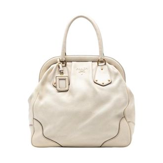 Prada Pre-owned Handbags, female, White, Size: ONE SIZE Pre-owned Leather Dome Satchel