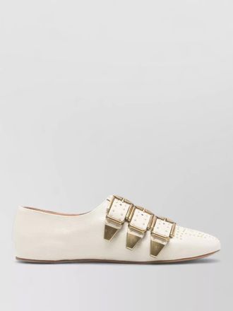 Chlo&eacute; leather embellished buckle strap ballerina shoes