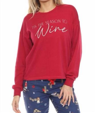 PJ Salvage Tis The Season To Wine Flannels Long Sleeve Top In Crimson