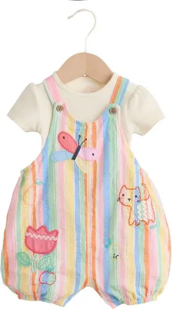 Next Seersucker Rainbow Overalls & Bodysuit Set in Yellow Multi at Nordstrom, Size Newborn