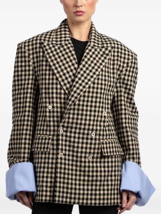 JEJIA Olly check-pattern double-breasted blazer - Beige