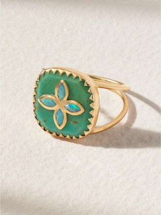 Pascale Monvoisin Anello In Oro 9 Carati Con Turchese E Opale Bowie N°2