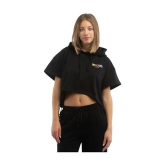 Moschino Hoodies, female, Black, Size: S Cotton Sweatshirt with Ribbed Trim