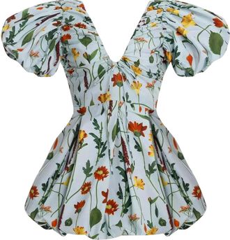 Agua Bendita Kleedjes, Dames, Blauw, M, Katoen, Bloemen Mini Jurk met Open Rug