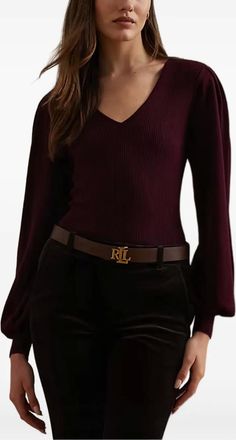 Lauren Ralph Lauren Top con scollo a V - Rosso