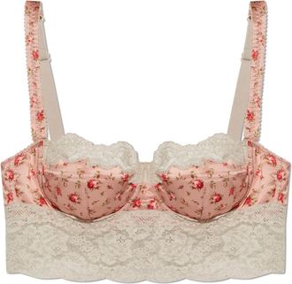 Dolce & Gabbana Kleine Balconette van satijn met rozenprint en kant - Dames - BHs - Beige - 70B EU - Satijn - Ondergoed