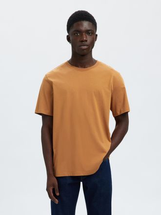 Selected Rundhalsshirt SELECTED SLHASPEN SS O-NECK TEE NOOS, Herren, Gr. XXL, braun (chipmunk), Jersey, Obermaterial: 100% Baumwolle, unifarben, regular fit no