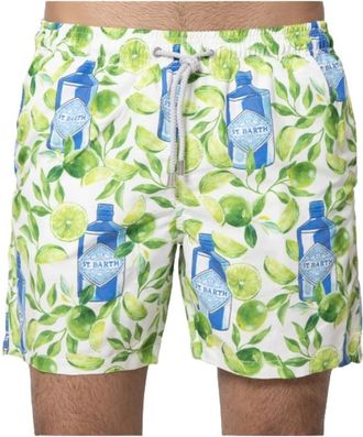 MC2 Saint Barth Witte zwembroek met Gin Lime patroon - Heren - Strandmode - Veelkleurig - S - Polyester - Badmode