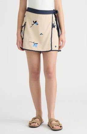 NVLT Floral Embroidered Rickrack Trim Wrap Skort in Natural at Nordstrom Rack, Size X-Small