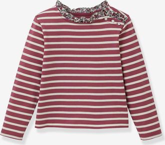 Cyrillus Ringelshirt mit Liberty-Stoff aus Bio-Baumwolle, M&auml;dchen CYRILLUS violett bedruckt