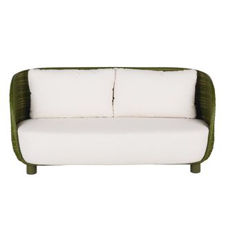 Maisons du monde Sof&aacute; de jard&iacute;n de 3 plazas de resina verde caqui con cojines beige