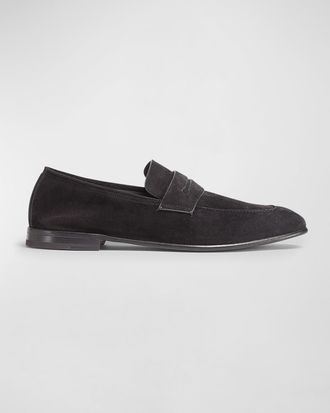 Ermenegildo Zegna Mens Suede Penny Loafers