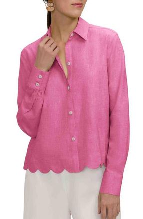 Foxcroft Scarlett Scallop Hem Linen Blend Button-Up Shirt in Cosmo Pink at Nordstrom, Size Medium
