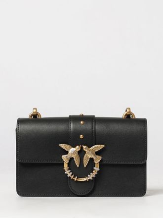 Pinko Love One Classic Leather Mini Shoulder Bag with Rhinestones and Logo